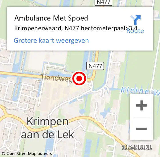 Locatie op kaart van de 112 melding: Ambulance Met Spoed Naar Krimpenerwaard, N477 hectometerpaal: 3,4 op 23 mei 2024 08:15
