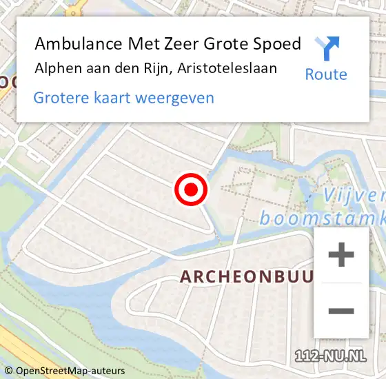 Locatie op kaart van de 112 melding: Ambulance Met Zeer Grote Spoed Naar Alphen aan den Rijn, Aristoteleslaan op 23 mei 2024 08:24