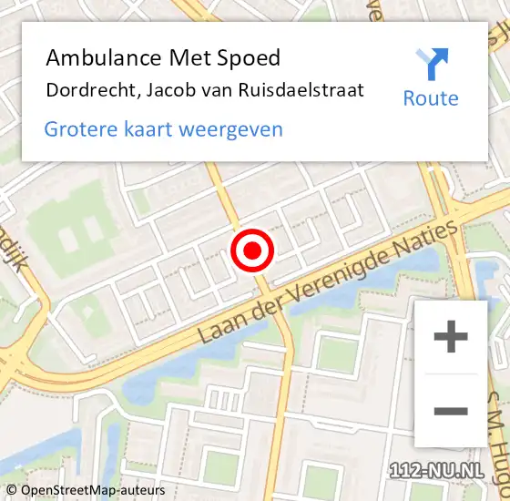 Locatie op kaart van de 112 melding: Ambulance Met Spoed Naar Dordrecht, Jacob van Ruisdaelstraat op 23 mei 2024 08:25