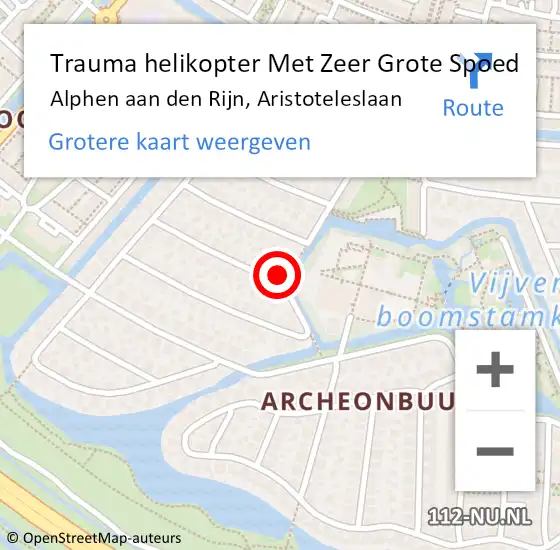 Locatie op kaart van de 112 melding: Trauma helikopter Met Zeer Grote Spoed Naar Alphen aan den Rijn, Aristoteleslaan op 23 mei 2024 08:25