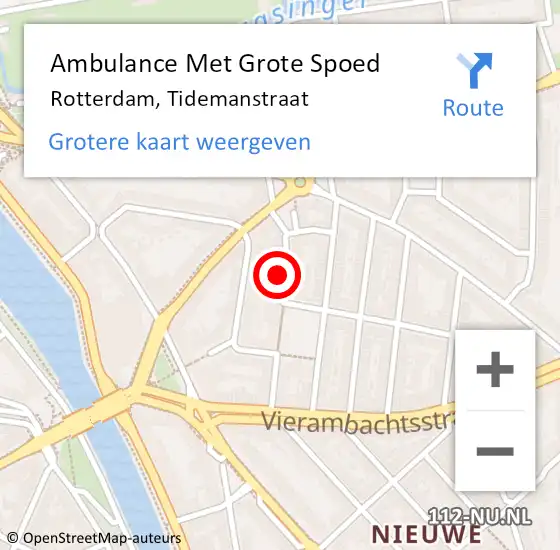 Locatie op kaart van de 112 melding: Ambulance Met Grote Spoed Naar Rotterdam, Tidemanstraat op 23 mei 2024 08:48