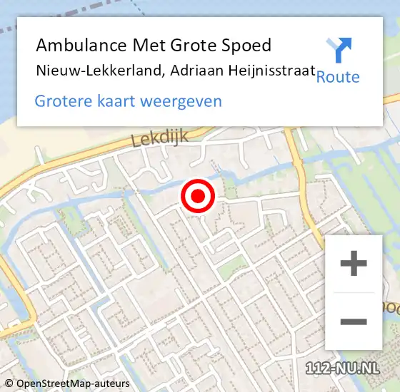 Locatie op kaart van de 112 melding: Ambulance Met Grote Spoed Naar Nieuw-Lekkerland, Adriaan Heijnisstraat op 23 mei 2024 08:48