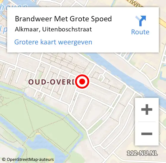 Locatie op kaart van de 112 melding: Brandweer Met Grote Spoed Naar Alkmaar, Uitenboschstraat op 23 mei 2024 08:51