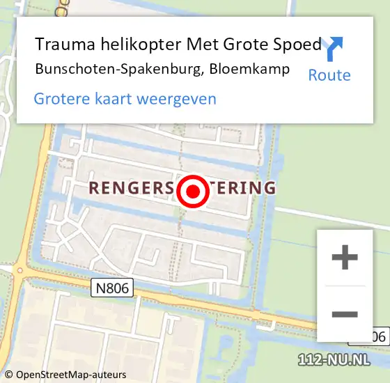 Locatie op kaart van de 112 melding: Trauma helikopter Met Grote Spoed Naar Bunschoten-Spakenburg, Bloemkamp op 23 mei 2024 08:54