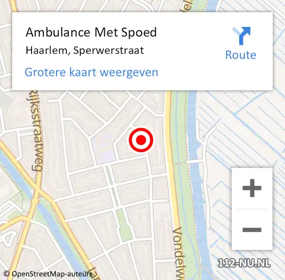 Locatie op kaart van de 112 melding: Ambulance Met Spoed Naar Haarlem, Sperwerstraat op 23 mei 2024 09:05