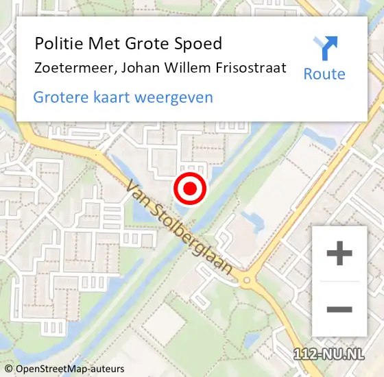 Locatie op kaart van de 112 melding: Politie Met Grote Spoed Naar Zoetermeer, Johan Willem Frisostraat op 23 mei 2024 09:05