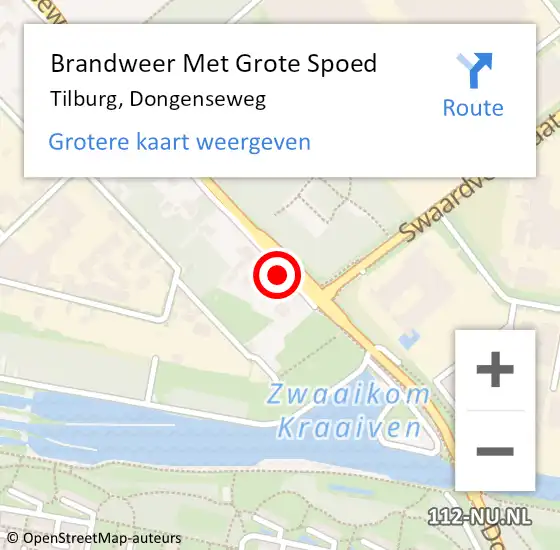 Locatie op kaart van de 112 melding: Brandweer Met Grote Spoed Naar Tilburg, Dongenseweg op 23 mei 2024 09:07