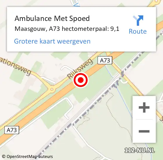 Locatie op kaart van de 112 melding: Ambulance Met Spoed Naar Maasgouw, A73 hectometerpaal: 9,1 op 23 mei 2024 09:08