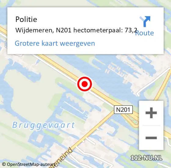Locatie op kaart van de 112 melding: Politie Wijdemeren, N201 hectometerpaal: 73,2 op 23 mei 2024 09:27