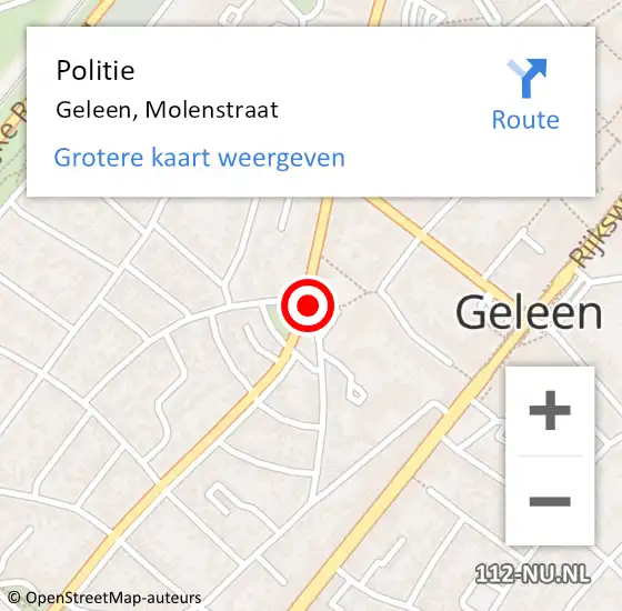 Locatie op kaart van de 112 melding: Politie Geleen, Molenstraat op 23 mei 2024 09:52