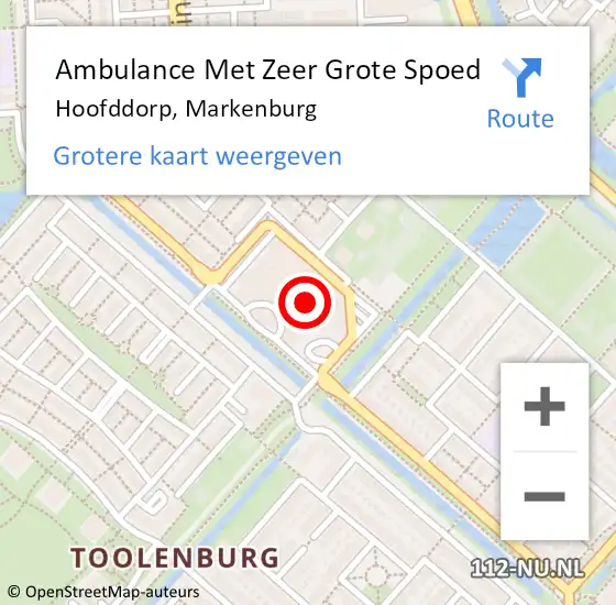 Locatie op kaart van de 112 melding: Ambulance Met Zeer Grote Spoed Naar Hoofddorp, Markenburg op 23 mei 2024 10:13