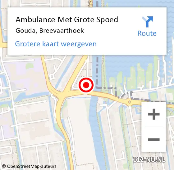 Locatie op kaart van de 112 melding: Ambulance Met Grote Spoed Naar Gouda, Breevaarthoek op 23 mei 2024 10:13