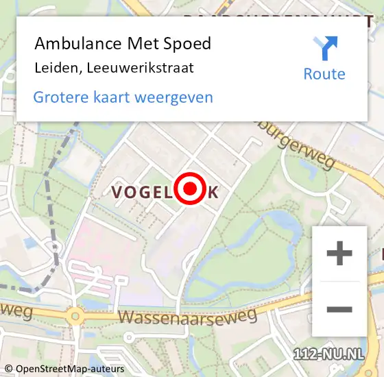 Locatie op kaart van de 112 melding: Ambulance Met Spoed Naar Leiden, Leeuwerikstraat op 23 mei 2024 10:18