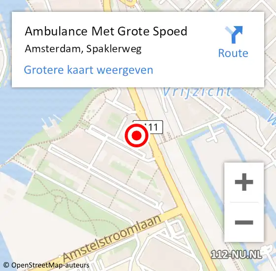 Locatie op kaart van de 112 melding: Ambulance Met Grote Spoed Naar Amsterdam, Spaklerweg op 23 mei 2024 10:43