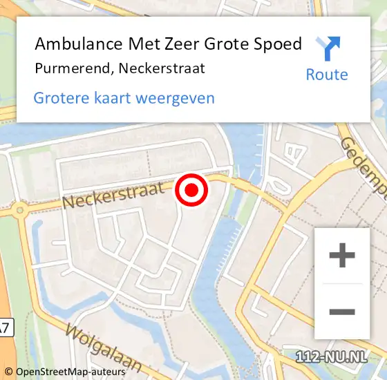 Locatie op kaart van de 112 melding: Ambulance Met Zeer Grote Spoed Naar Purmerend, Neckerstraat op 23 mei 2024 10:43