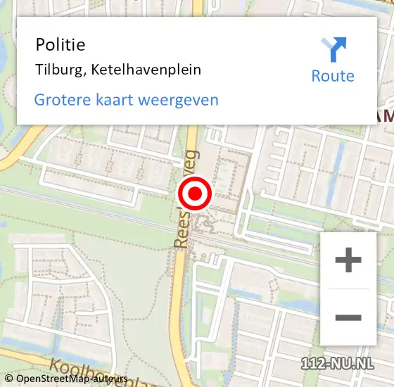Locatie op kaart van de 112 melding: Politie Tilburg, Ketelhavenplein op 23 mei 2024 10:45