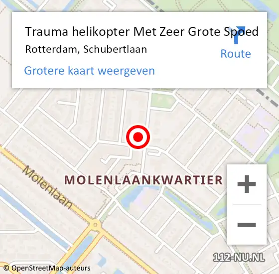 Locatie op kaart van de 112 melding: Trauma helikopter Met Zeer Grote Spoed Naar Rotterdam, Schubertlaan op 23 mei 2024 10:51