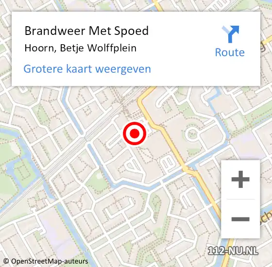 Locatie op kaart van de 112 melding: Brandweer Met Spoed Naar Hoorn, Betje Wolffplein op 23 mei 2024 10:59