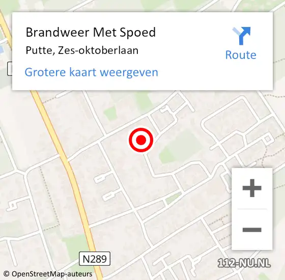 Locatie op kaart van de 112 melding: Brandweer Met Spoed Naar Putte, Zes-oktoberlaan op 23 mei 2024 11:01