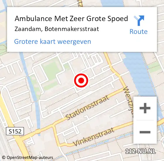 Locatie op kaart van de 112 melding: Ambulance Met Zeer Grote Spoed Naar Zaandam, Botenmakersstraat op 23 mei 2024 11:12