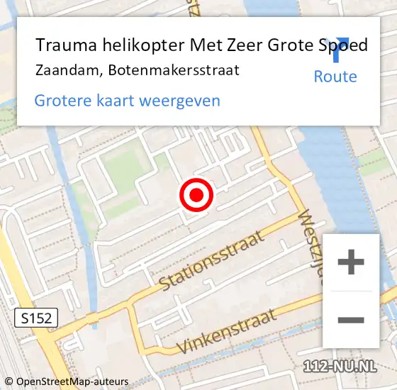 Locatie op kaart van de 112 melding: Trauma helikopter Met Zeer Grote Spoed Naar Zaandam, Botenmakersstraat op 23 mei 2024 11:13