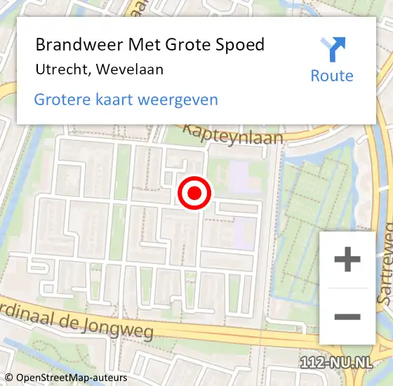 Locatie op kaart van de 112 melding: Brandweer Met Grote Spoed Naar Utrecht, Wevelaan op 23 mei 2024 11:16