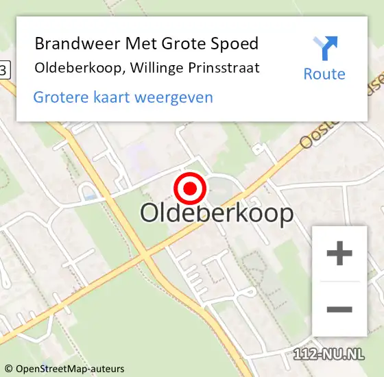 Locatie op kaart van de 112 melding: Brandweer Met Grote Spoed Naar Oldeberkoop, Willinge Prinsstraat op 23 mei 2024 11:28