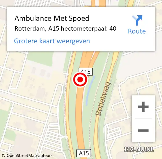 Locatie op kaart van de 112 melding: Ambulance Met Spoed Naar Rotterdam, A15 hectometerpaal: 40 op 23 mei 2024 11:35