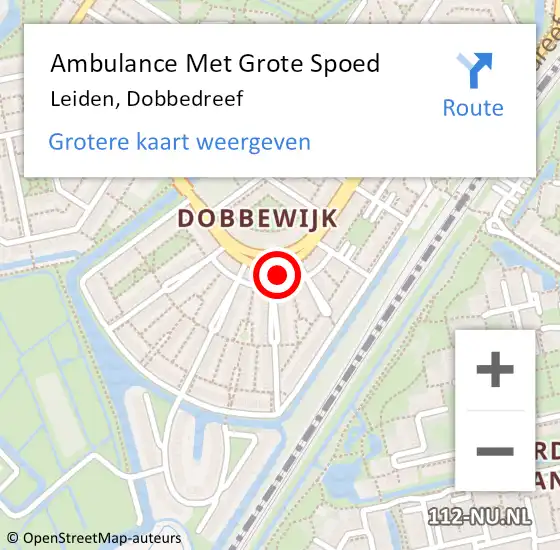 Locatie op kaart van de 112 melding: Ambulance Met Grote Spoed Naar Leiden, Dobbedreef op 23 mei 2024 11:37