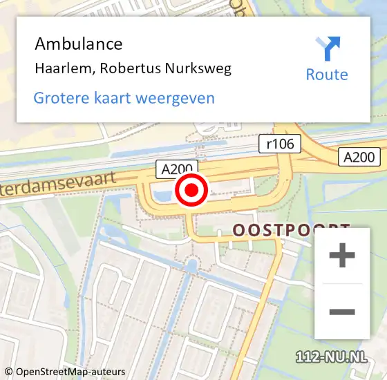 Locatie op kaart van de 112 melding: Ambulance Haarlem, Robertus Nurksweg op 23 mei 2024 11:55