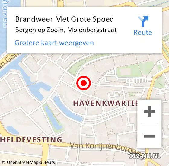 Locatie op kaart van de 112 melding: Brandweer Met Grote Spoed Naar Bergen op Zoom, Molenbergstraat op 23 mei 2024 11:55