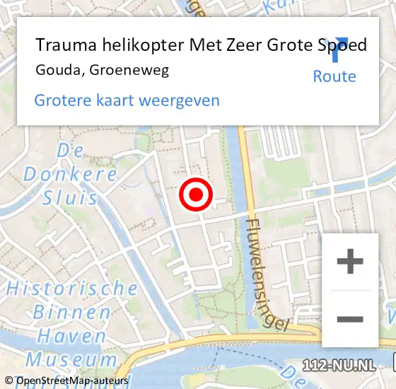 Locatie op kaart van de 112 melding: Trauma helikopter Met Zeer Grote Spoed Naar Gouda, Groeneweg op 23 mei 2024 12:00
