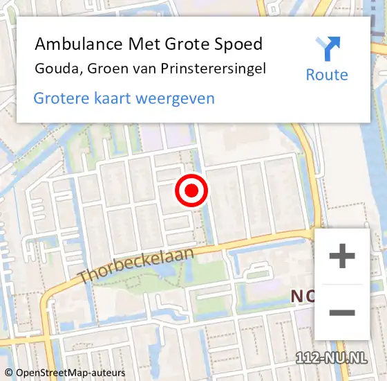 Locatie op kaart van de 112 melding: Ambulance Met Grote Spoed Naar Gouda, Groen van Prinsterersingel op 23 mei 2024 12:05