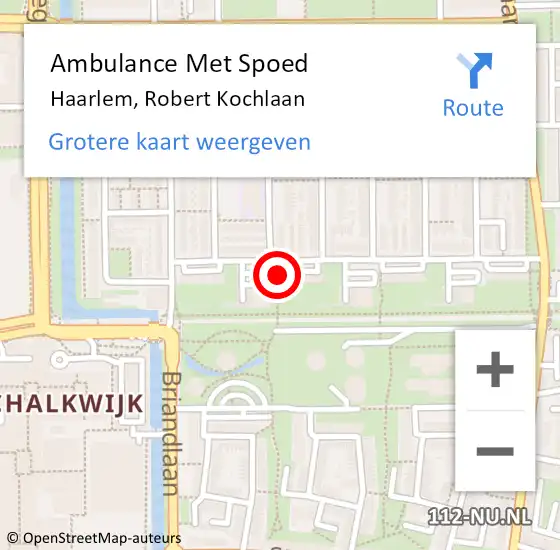 Locatie op kaart van de 112 melding: Ambulance Met Spoed Naar Haarlem, Robert Kochlaan op 23 mei 2024 12:17