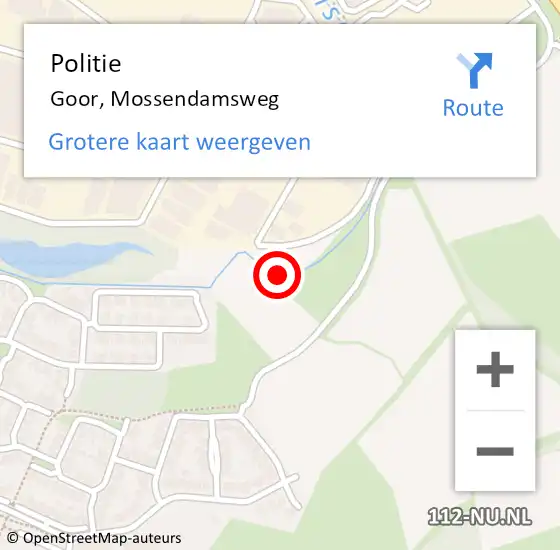 Locatie op kaart van de 112 melding: Politie Goor, Mossendamsweg op 23 mei 2024 12:20