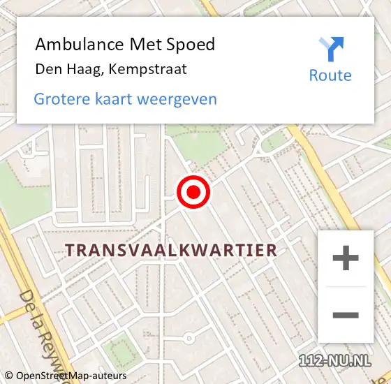 Locatie op kaart van de 112 melding: Ambulance Met Spoed Naar Den Haag, Kempstraat op 23 mei 2024 12:39