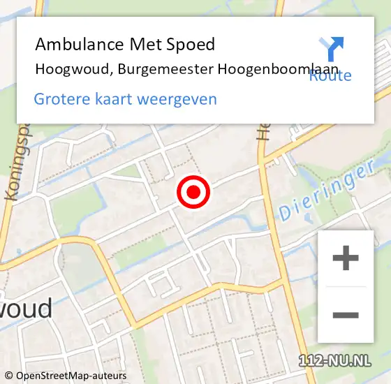 Locatie op kaart van de 112 melding: Ambulance Met Spoed Naar Hoogwoud, Burgemeester Hoogenboomlaan op 23 mei 2024 12:40