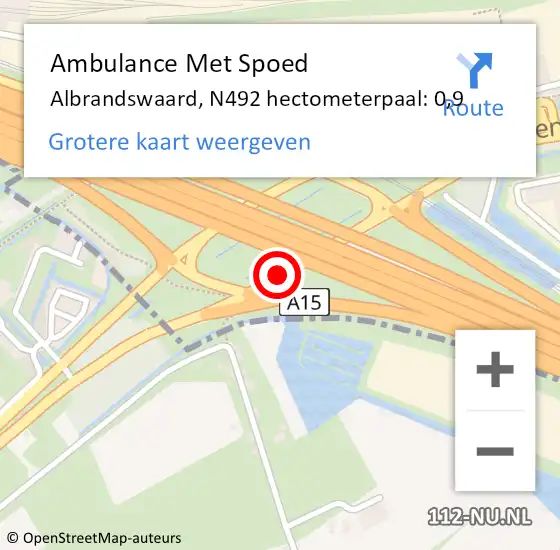 Locatie op kaart van de 112 melding: Ambulance Met Spoed Naar Albrandswaard, N492 hectometerpaal: 0,9 op 23 mei 2024 12:42