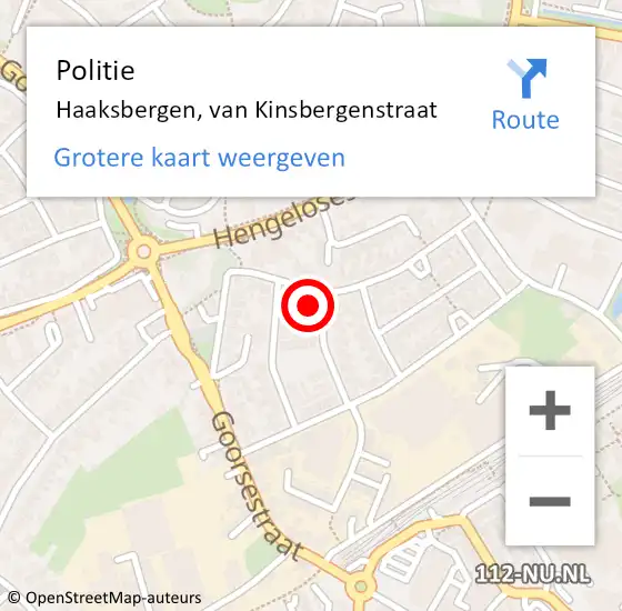 Locatie op kaart van de 112 melding: Politie Haaksbergen, van Kinsbergenstraat op 23 mei 2024 12:54