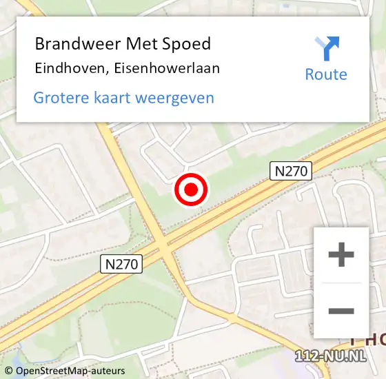 Locatie op kaart van de 112 melding: Brandweer Met Spoed Naar Eindhoven, Eisenhowerlaan op 23 mei 2024 12:55