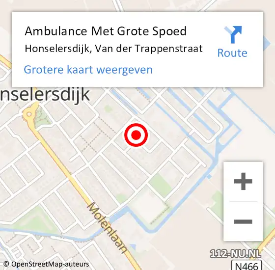 Locatie op kaart van de 112 melding: Ambulance Met Grote Spoed Naar Honselersdijk, Van der Trappenstraat op 23 mei 2024 13:27