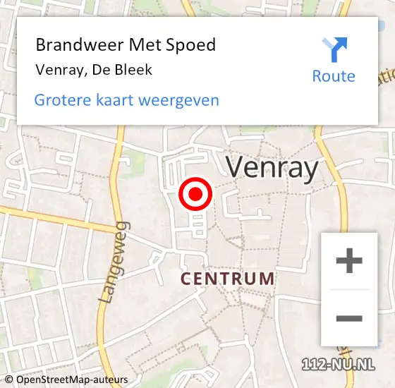 Locatie op kaart van de 112 melding: Brandweer Met Spoed Naar Venray, De Bleek op 23 mei 2024 13:32