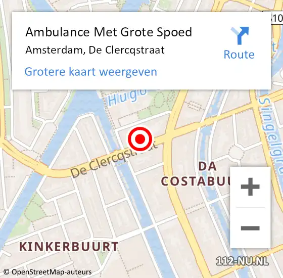 Locatie op kaart van de 112 melding: Ambulance Met Grote Spoed Naar Amsterdam, De Clercqstraat op 23 mei 2024 13:34