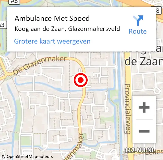 Locatie op kaart van de 112 melding: Ambulance Met Spoed Naar Koog aan de Zaan, Glazenmakersveld op 23 mei 2024 13:38