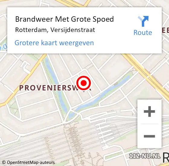 Locatie op kaart van de 112 melding: Brandweer Met Grote Spoed Naar Rotterdam, Versijdenstraat op 23 mei 2024 14:09