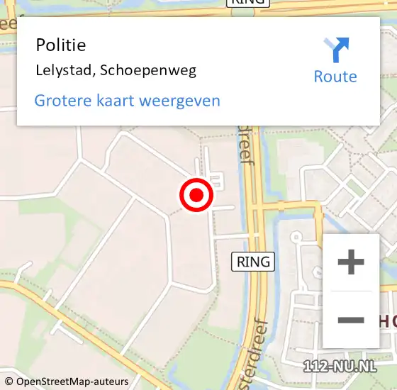 Locatie op kaart van de 112 melding: Politie Lelystad, Schoepenweg op 23 mei 2024 14:16