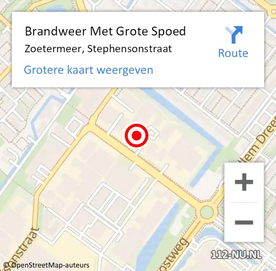 Locatie op kaart van de 112 melding: Brandweer Met Grote Spoed Naar Zoetermeer, Stephensonstraat op 23 mei 2024 14:25