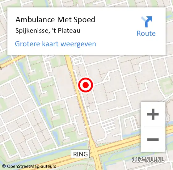 Locatie op kaart van de 112 melding: Ambulance Met Spoed Naar Spijkenisse, 't Plateau op 23 mei 2024 14:44