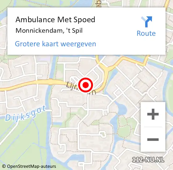 Locatie op kaart van de 112 melding: Ambulance Met Spoed Naar Monnickendam, 't Spil op 23 mei 2024 14:53