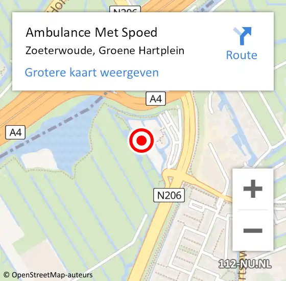 Locatie op kaart van de 112 melding: Ambulance Met Spoed Naar Zoeterwoude, Groene Hartplein op 23 mei 2024 14:57